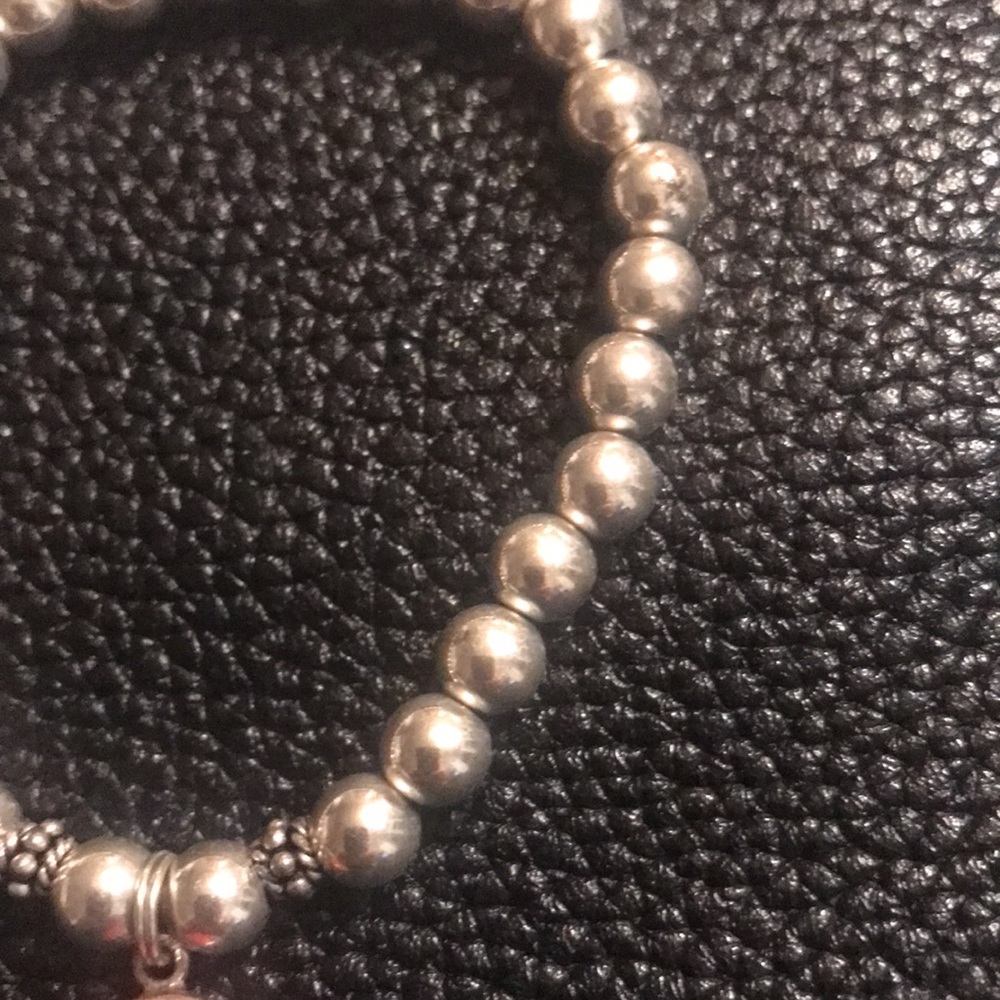 Sterling Silver beaded bracelet with red dangle - Picture 3 of 5